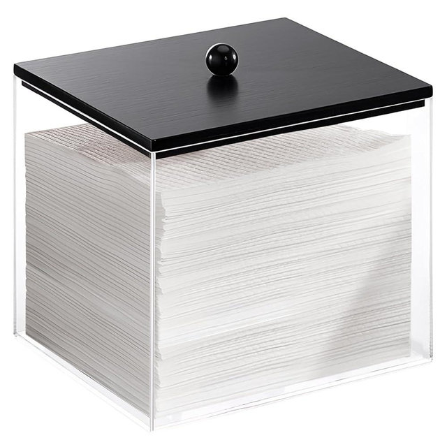 Puricon Acrylic Disposable Facial Towels Holder, Clear Storage Bin with Wood Lid Compatible with Clean Skin Club Towel (NOT Included), Face Towelettes Container for Bathroom Counter -Black
