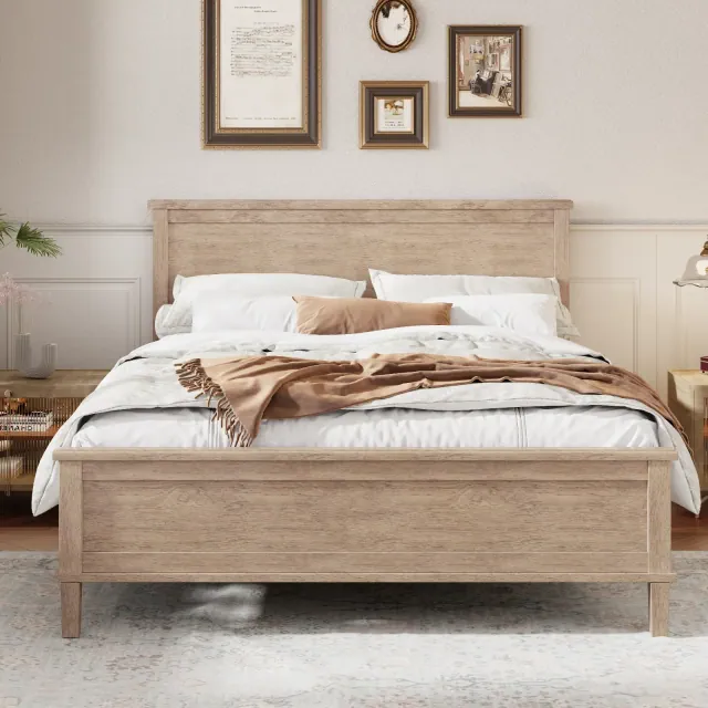 King Size Platform Bed Frame with Headboard and Wood Slat Support, Seadrift-ModernLuxe