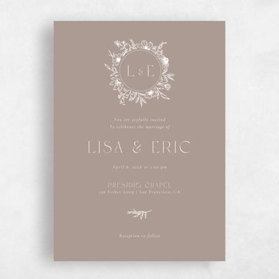 Rich Taupe, Brown Wedding Invitation - Wiosna Wreath