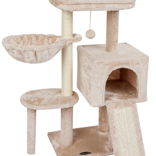 FISH&NAP Cute Cat Tree Kitten Cat Tower for Indoor Cat Condo Sisal Scratching Posts with Jump Platform Cat Furniture Activity Center Play House Beige