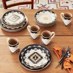 Aztec 16 Piece Ceramic Dinnerware Set with Plates, Bowls, & Mugs