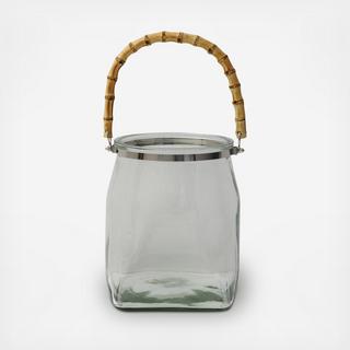 Glass Lantern with Bamboo Handle