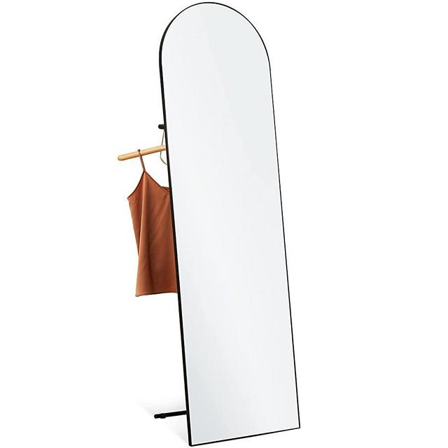 Harmati Full Length Mirror Floor Standing - Arched Full Body Mirror Metal Framed with Clothes Rod Free Standing Wall Mounted or Leaning, Large Wall Mirror for Bedroom or Living Room, Matte Black