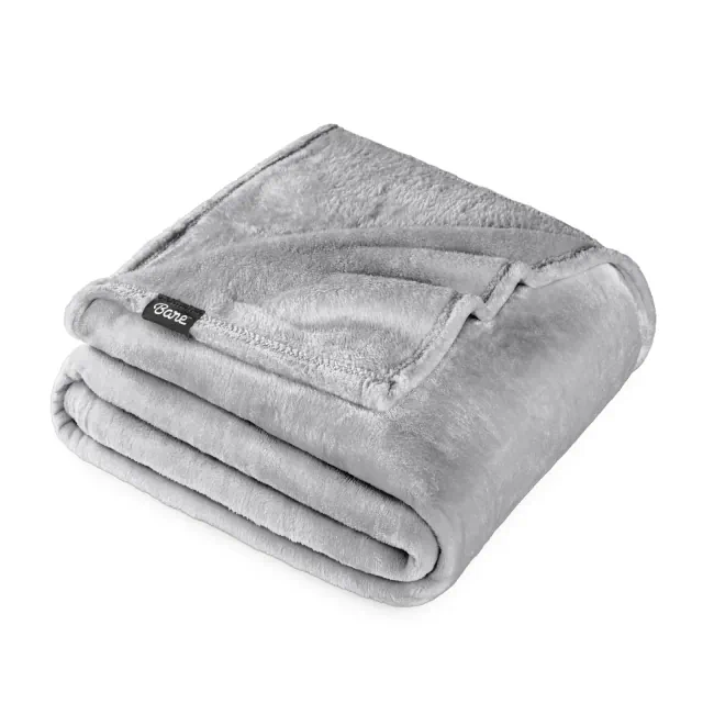 Microplush Fleece Bed Blanket by Bare Home - Throw, Light Grey