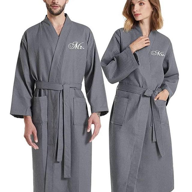 AW BRIDAL Cotton Waffle Robe His Hers & Mr Mrs Couple Spa Hotel Kimono Bathrobe