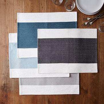 Center Stripe Cotton Woven Placemats (Set of 2) - Platinum