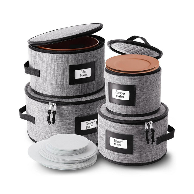 4 Piece Hard Shell Fine China Dinnerware Plates Storage - Holds a 12 Serving Set