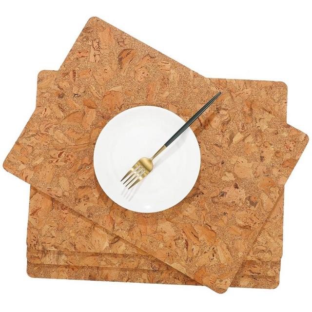 Eaasty 6 Pieces Cork Placemats 17 x 12 Inch Heat Resistant Non Slip Wood Place Mats Wood Grain Placemats Rustic Mats for Dining Table