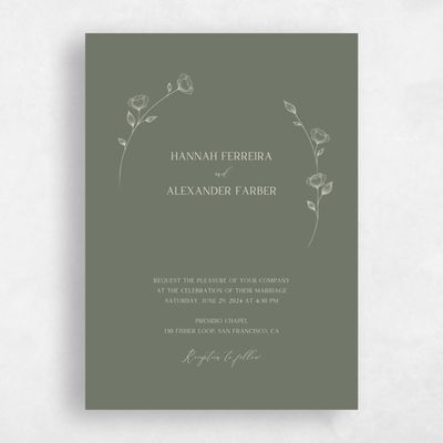 Dark Sage, Green Wedding Invitation - Luana Portrait