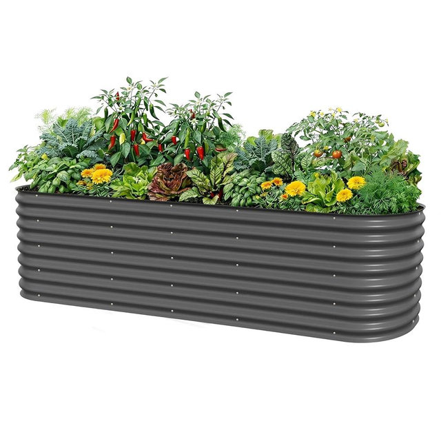 Vego garden 26" Extra Tall Raised Garden Bed Kits, 10 in 1 Modular Raised Planter Box for Vegetables Flowers Fruits Oval Metal Raised Garden-Modern Gray