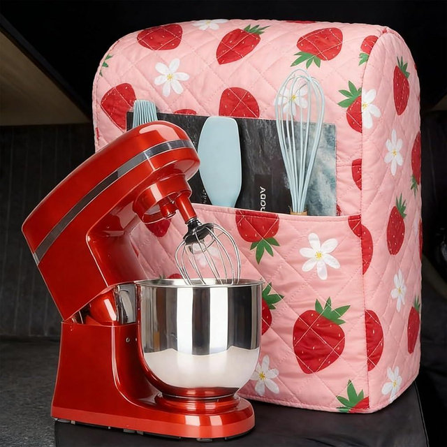 Stand Mixer Cover,Kitchen Mixer Cover Compatible With 5-8 Quart Kitchenaid Hamilton Mixers,Pioneer Woman Kitchen Mixer Cover for Stand Mixer With Pockets,Kitchen Mixer Assecories (Strawberry)