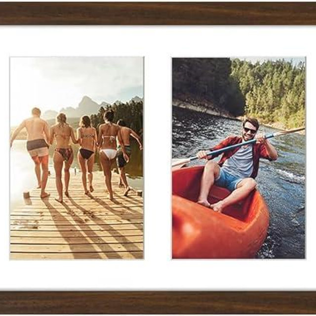 Americanflat 4x6 Collage Picture Frame with Shatter-Resistant Glass - Fits Four 4x6 Photos or Use as One 8x20 Picture Frame - Signature Collection - Collage Frames for Wall Display- Walnut