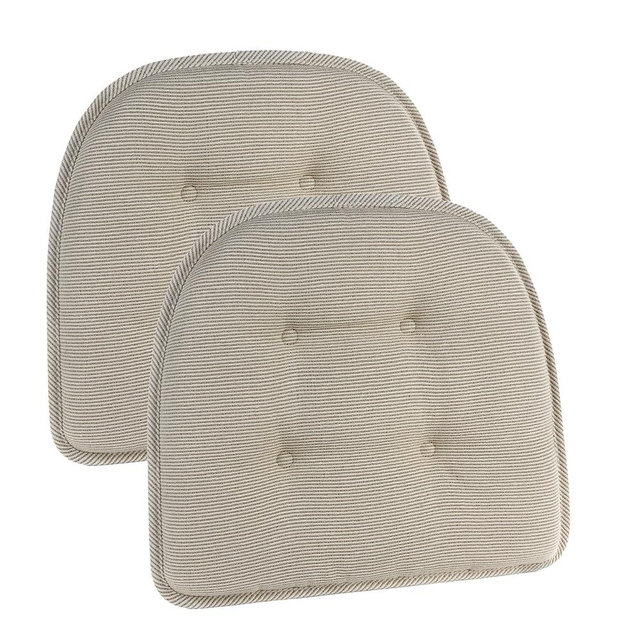 Klear Vu Omega Non-Slip Chair Cushions, Assembled in USA, U-Shaped Skid-Proof Seat Pads for Dining Room, Kitchen, Office, 15"x16" 2 Pack Slub Natural 2 Count