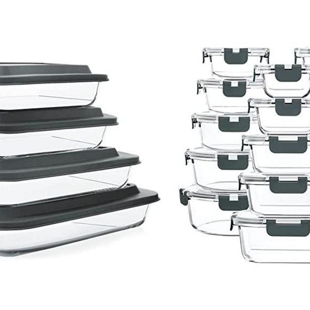 MCIRCO 8 Pcs Glass Baking Dish Set with Lids, 30 Pcs Glass Food Storage Containers with Lids, Fridge, Microwave, Oven, Dishwasher Friendly, For Cooking, Baking