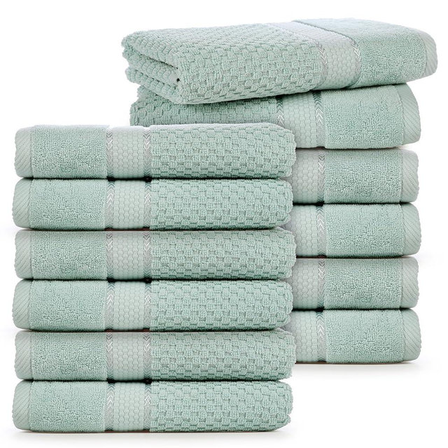 Ample Decor 100% Cotton Hand Towel for Kitchen Set of 12 Mint Green, Premium Quality for Bathroom, Hotel, Spa, Gym, Kitchen - 18 X 28 Inch - Mulaayam Collection