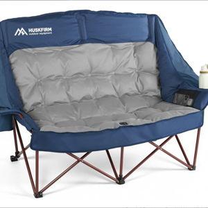 Huskfirm High Back Double Camping Chair 2 Person Camping Chair Low Seat Loveseat Camping Chair Fully Padded Oversized Camping Couch for Adults - Supports 650 LBS with Cup Holders Carry Bag - Blue