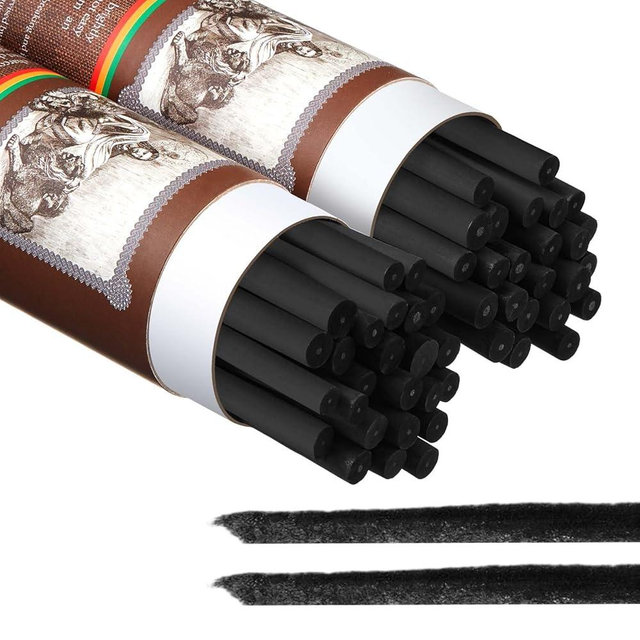 Gueevin 50 Pcs Willow Charcoal Sticks, Willow Charcoal, Artists, Beginners, Students, Perfect for Sketching, Drawing, Shading, and Fine Art Christmas Gifts for Art (7-9mm)