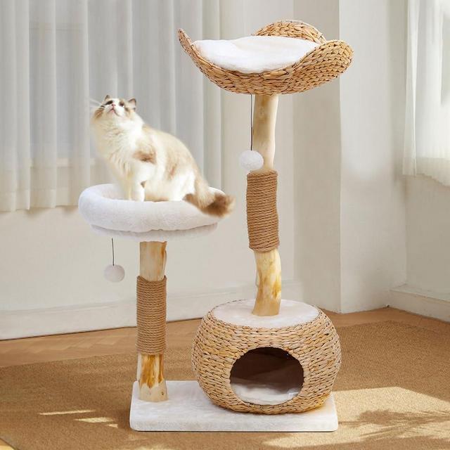 GLUTIA Wooden Cat Tree, Modern Cat Tree Tower with Jumping Platforms, Baskets, Cat Condo, 40" Cat Scratching Posts for Indoor Cats Kitten