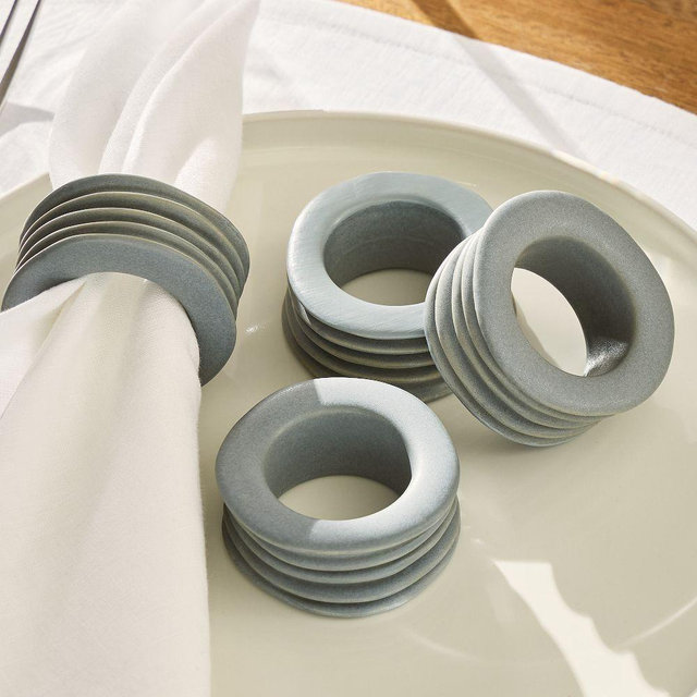 Textural Ceramic Napkin Rings, Blue, Set of 4