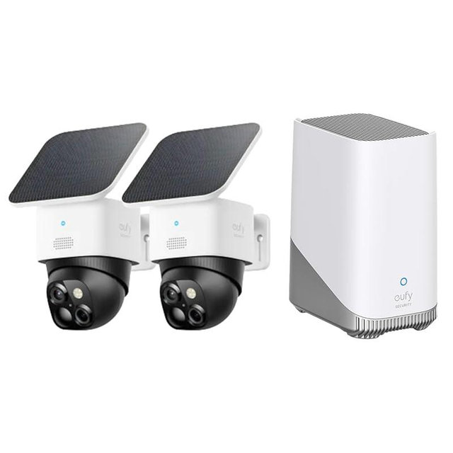 eufy Security SoloCam S340 2-Cam Pack with HomeBase S380 (HomeBase 3), Solar Security Camera, Wireless Outdoor Camera, 360° Pan & Tilt Surveillance, No Monthly Fee, HomeBase S380 Compatible