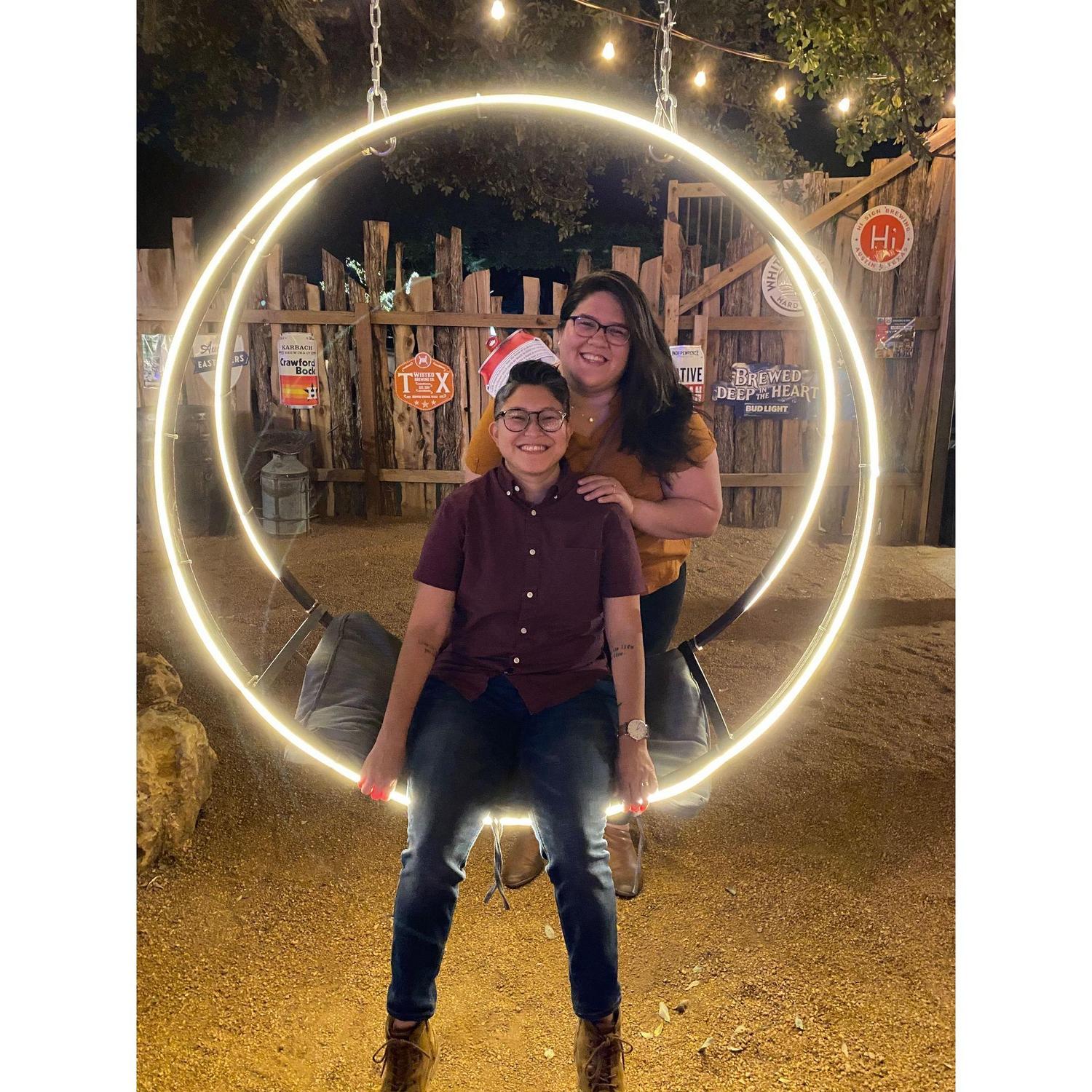 Having fun at a patio bar