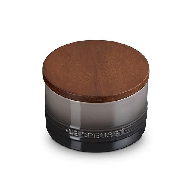 Le Creuset Signature Salt Cellar and Storage Canister with Wood Lid, 16 oz., Oyster