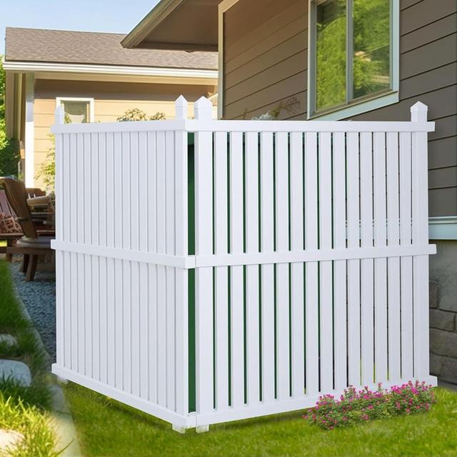 WEEDING 48 "H x 48 "W Privacy Fence Panels Screen Outside, Air Conditioner Fence Outdoor Garbage Trash Can Enclosure, 2 White Vinyl Panels Kit with Metal Stake, White, Vertical, X-SPVC-4848