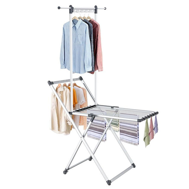 Unkqan Clothes Drying Rack, Foldable Laundry Rack for Indoor Outdoor, 10pcs Sock Clips, Collapsible Space-Saving Drying Rack for Clothes Towels Dolls, White (Gray-Hanger)
