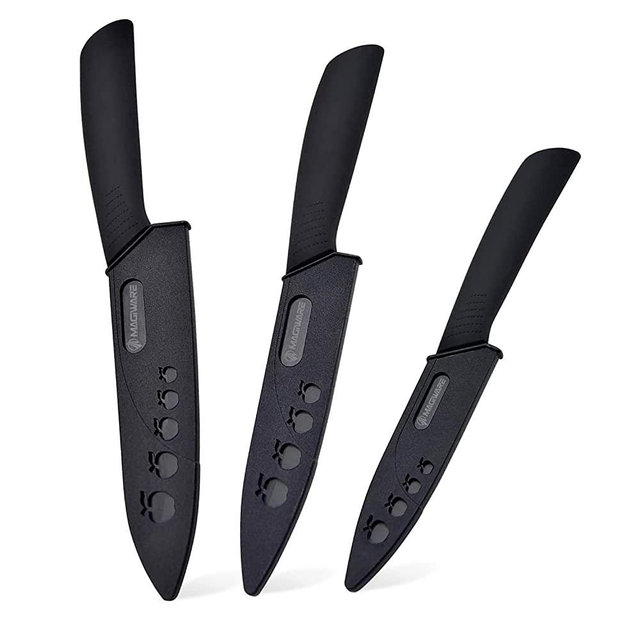 Ceramic Knives, Magiware Ceramic Knife Set with Sheaths Cover -Sharp Longer Never Rust (include 6 Inch Chef Knife, 5inch Utility Knife, and 4 Inch Paring Knife