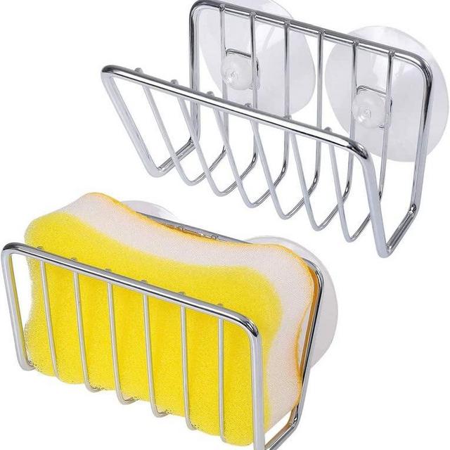 Toplife Kitchen Sink Suction Holder for Sponges, Scrubbers, Soap (Silver, Set of 2)