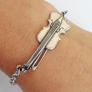 Steampunk Violin Bracelet in Sterling Silver Ox And Antiqued Brass Finishes