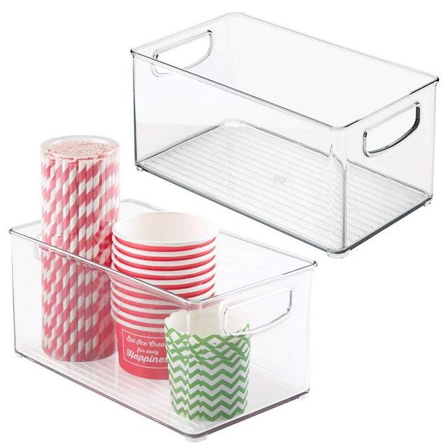 mDesign Plastic Kitchen Pantry Cabinet, Refrigerator or Freezer Food Storage Bins with Handles - Organizer for Fruit, Yogurt, Snacks, Pasta - Food Safe, BPA Free, 6" Wide, 2 Pack - Clear