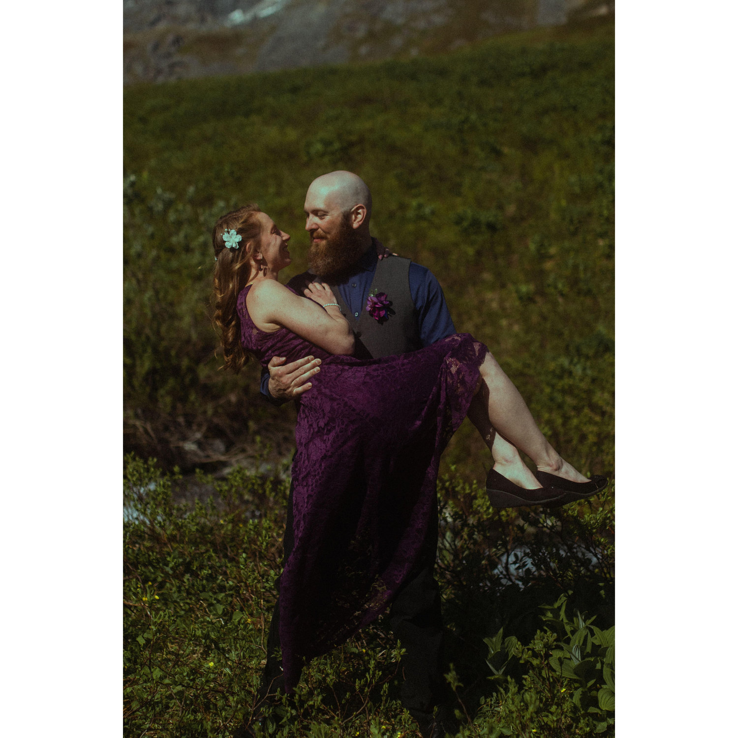 We quietly eloped in July of 2023 on a gorgeous day in Hatcher Pass, just below Independence Mine.