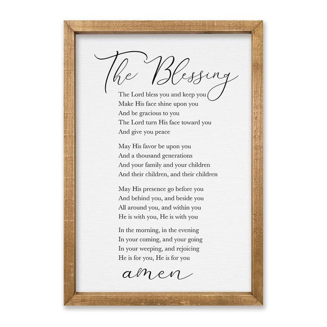 comurdyo The Blessing Bible Verse Wall Art Christian Decor for Home 16"×11" May The Lord Bless You And Keep You Scripture Sign Religious Bible Quotes Wall Decoration Wood Framed Hanging (Wood)
