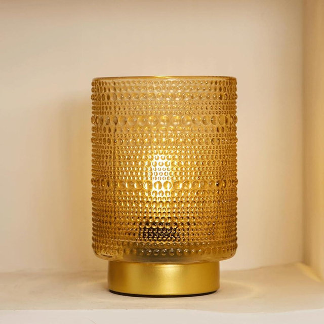 ULAROOM Battery Operated Lamp with Timer, Cordless Table Lamps Bubble Design for Home Decor, Portable Small Lamp for Room Decorative Living Room Bedroom (Golden Amber)