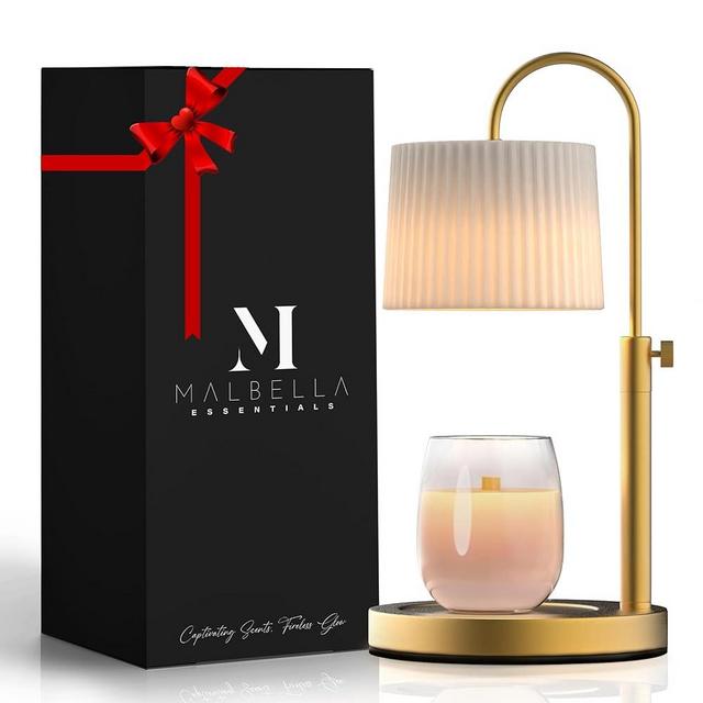Malbella Essentials Glass Candle Warmer Lamp: Adjustable Height Candle Lamp, Dimmer, ON/Off Timer (8H/4H/2H) - Ideal Gift, fits Various Size Scented Candles