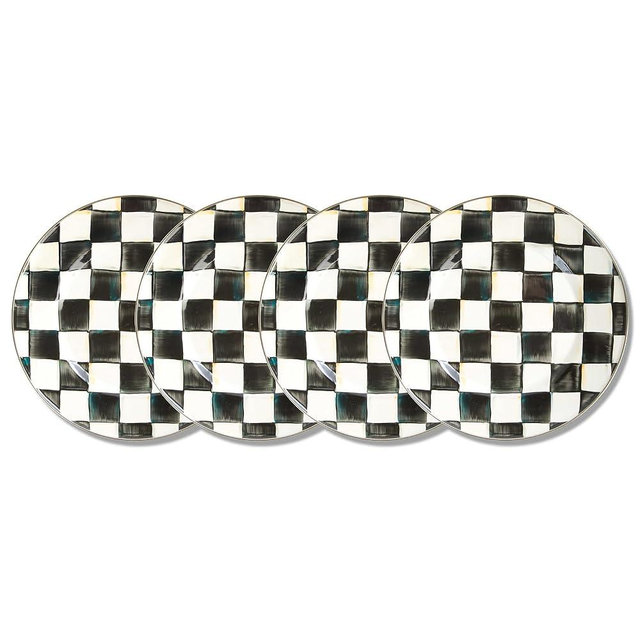 MACKENZIE-CHILDS Courtly Check Enamel Dinner Plate Set, 10-Inch Round Serving Plate, Set of 4