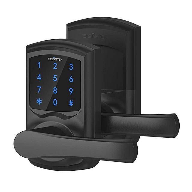 Signstek Digital Electronic Touchscreen Keypad Security Entry Door Lock for Left or Right Door Handle with Hidden Mechanical Key, Black