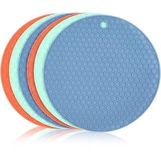 Round Silicone Trivets for Kitchen in Blue, Teal, Salmon (7 Inches, 6 Pack)