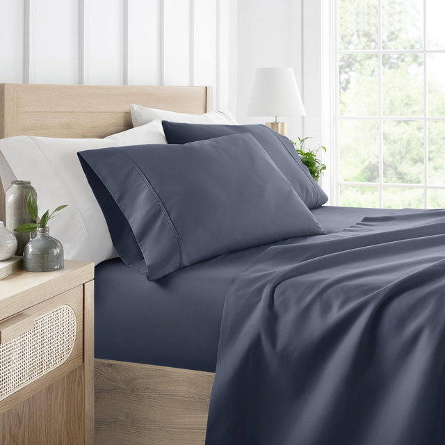 4 Piece Bed Sheet Set Solid Double Brushed Microfiber, Ultra Soft - Becky Cameron, Stone Gray, King