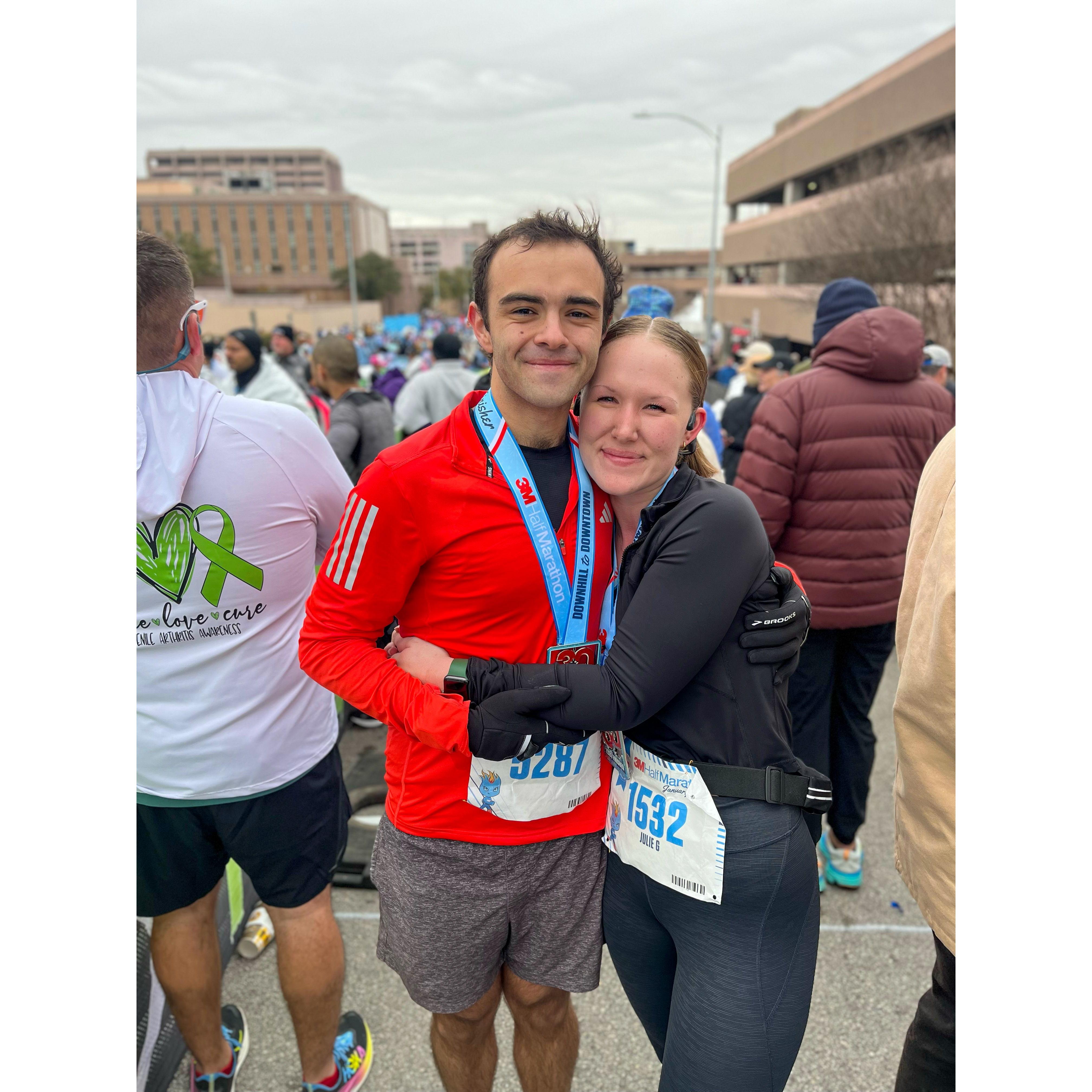 Our first race together-- 3M Half Marathon. This photo was our hard launch on social media.