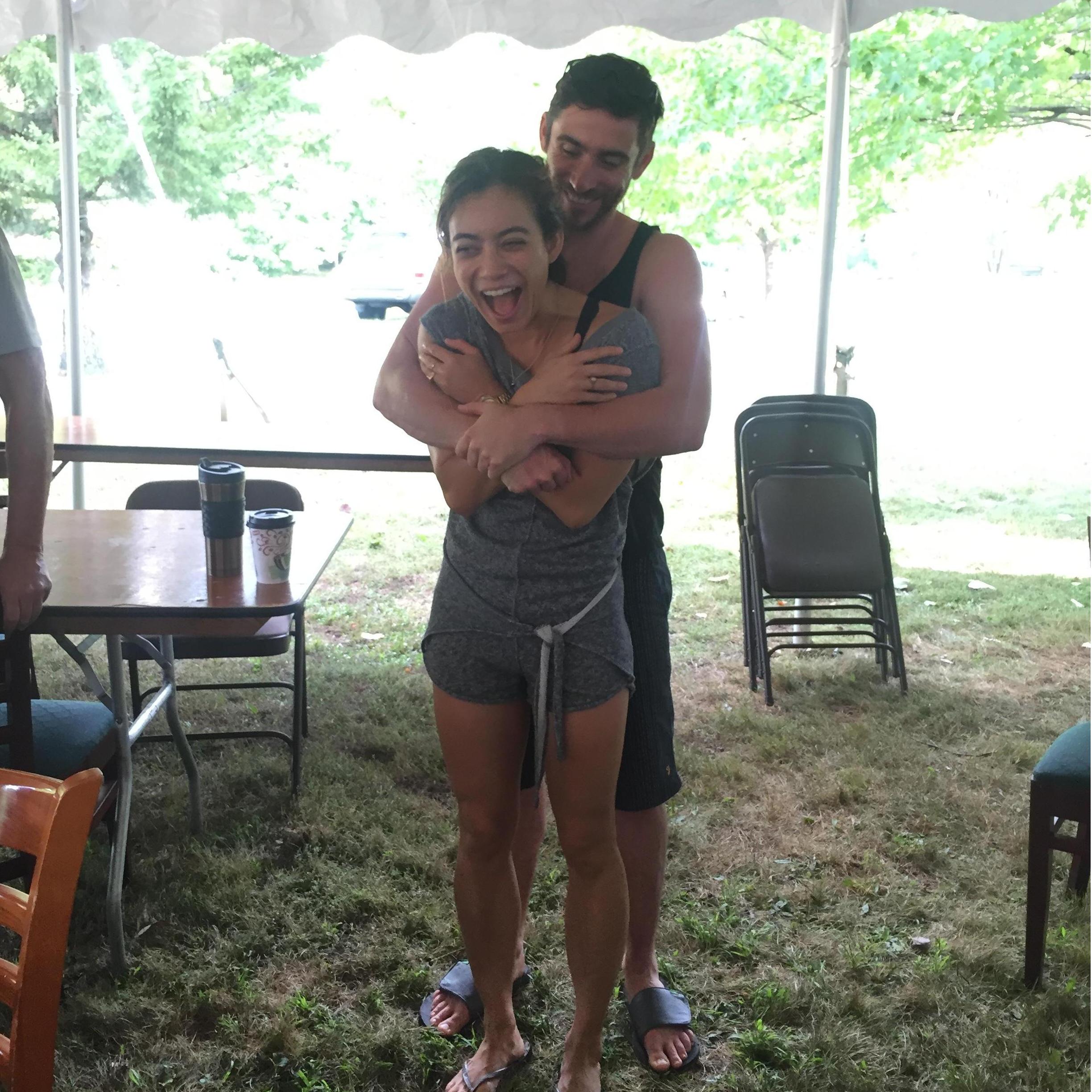 Josh trying to crack Angelica's back at the Kushi Institute in Western MA
