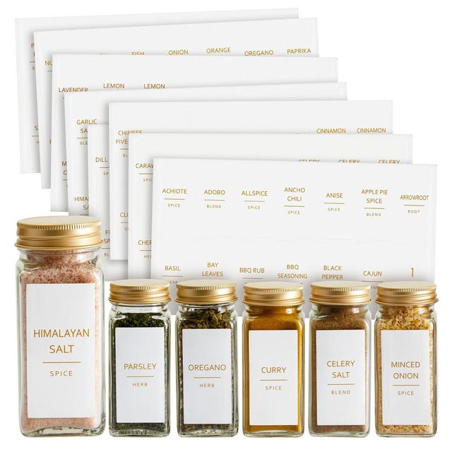 Talented Kitchen 140 Pieces Gold Spice Jar Labels, Minimalist Preprinted All Caps Text on White Stickers for Seasonings, Herbs