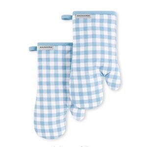 KitchenAid Gingham Oven Mitt 2-Pack Set, Blue Velvet, 7"x13"
