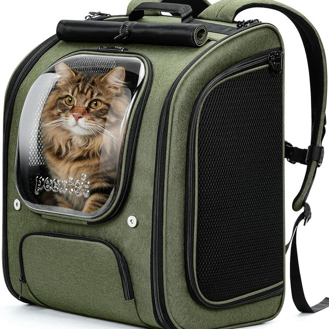 Pecute Cat Backpack Carrier XL, Large Space Cat Bubble Backpack, Breathable Cat Carrier, Shaded Dog Backpack Carrier, Ergonomic 3D Design for Travel, Hiking, Suitable for Shopping, and Vet, Green