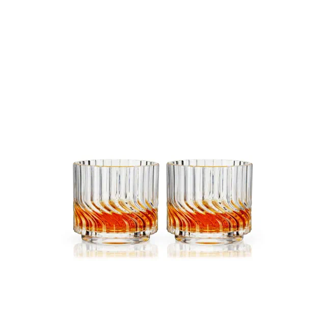 Viski Zephyr Crystal Lowball Tumblers, Elegant Cut Crystal Whiskey Glasses, Perfect for Scotch, Bourbon, Cocktails, and Neat Spirits, 8.5 oz, Set of 2