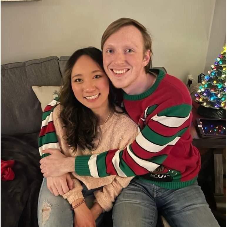 Christmas Eve in our Christmas sweaters.