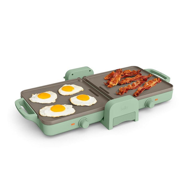 Bella 10"x 20" Ceramic Fold-n-Store Dual Temp Griddle, Fits-anywhere™ Kitchenware, EverGood Ceramic Nonstick Coating, 2 Temperature Zones up to 400°F​, Dishwasher Safe Drip Tray, 1500 Watt, Seaglass