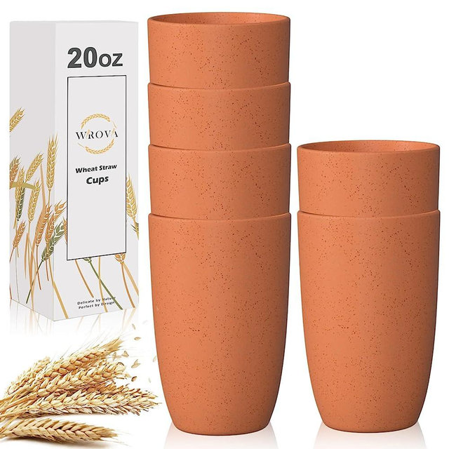 Wrova Wheat Straw Cups 6 PCS Good Alternative to Plastic Reusable Cups 20 oz Unbreakable Drinking Cup Reusable Dishwasher Safe Water Plastic Glasses Orange