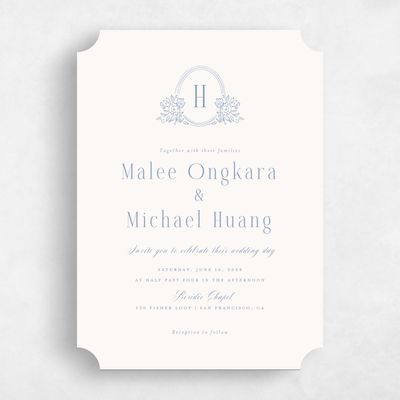 Blue Ticket Wedding Invitation - Anthea Portrait